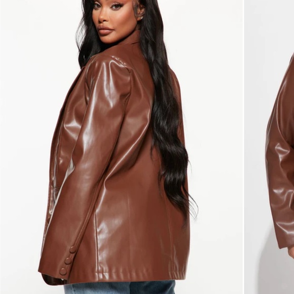 Fashion Nova Chocolate Faux Leather Blazer - Picture 3 of 4